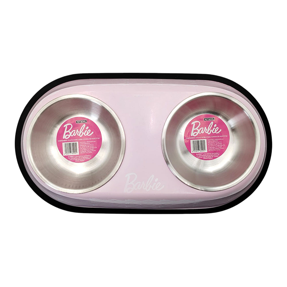 P&M - Plato Doble Barbie Para Perro Diseño Rosa