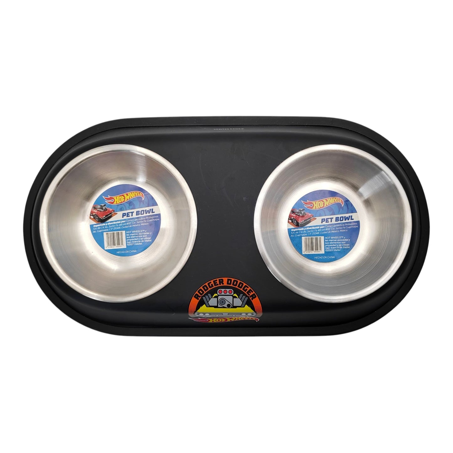 P&M - Plato Doble Hot Wheels Para Perro Diseño Negro