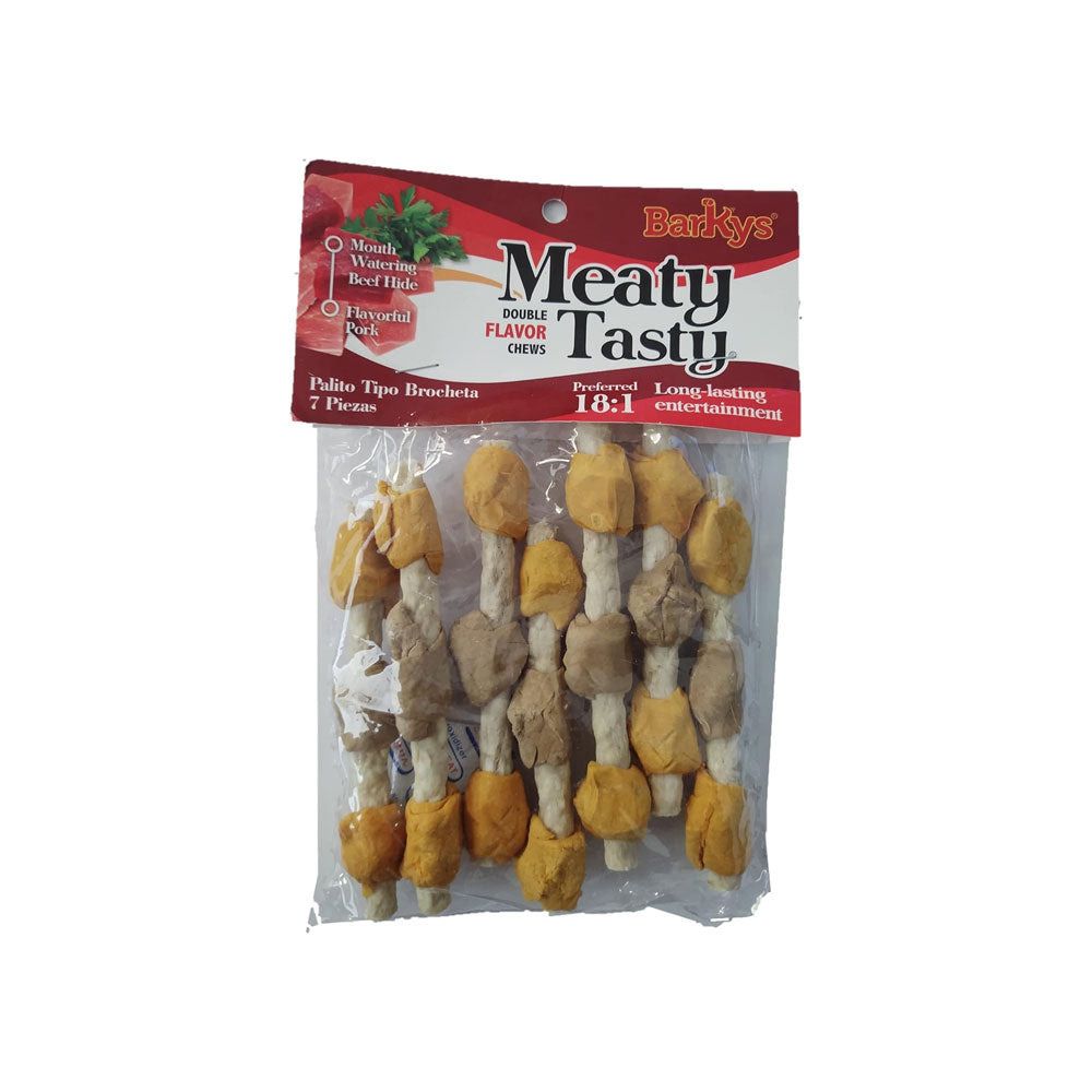 BARKYS - Premios Meaty Tasty Brochetas Para Perro Sabor Pollo Y Res 7 Pzs