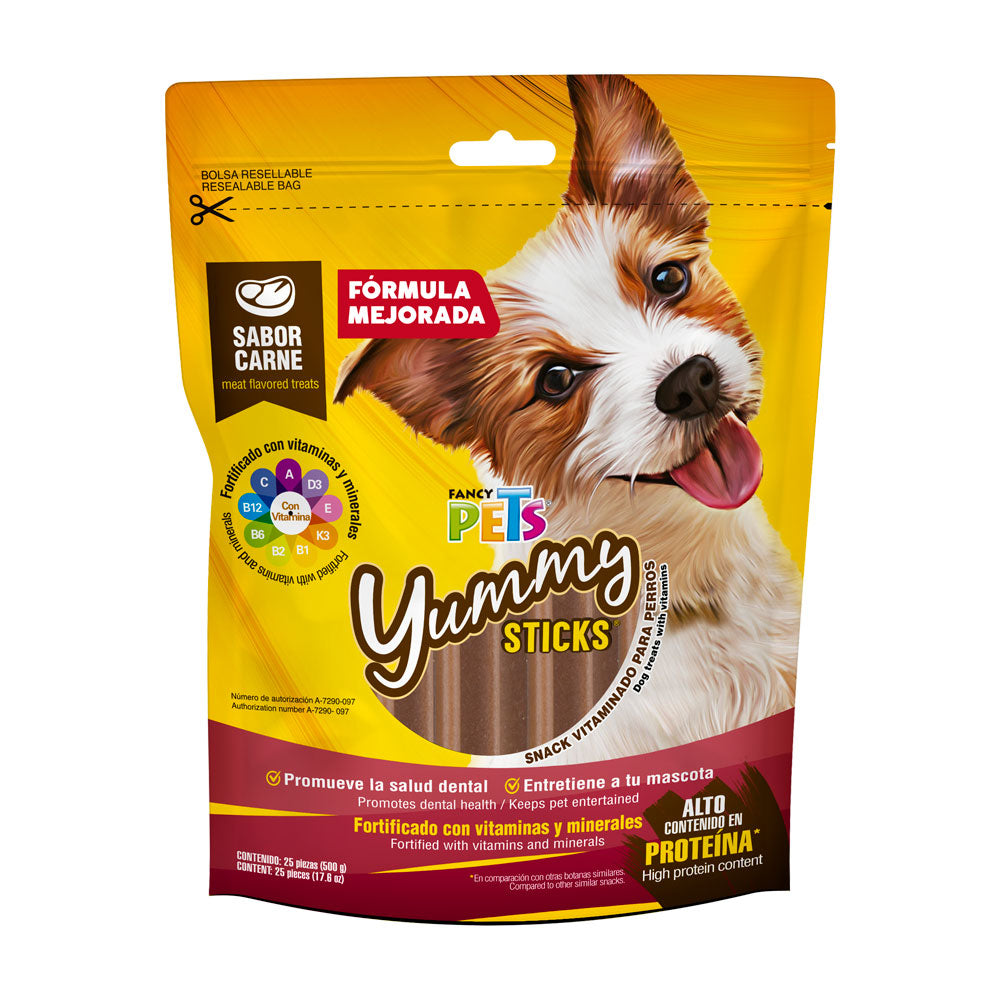FANCY PETS - Premios Para Perro Sticks Yummy Sabor Carne 25 Pzas 500 G