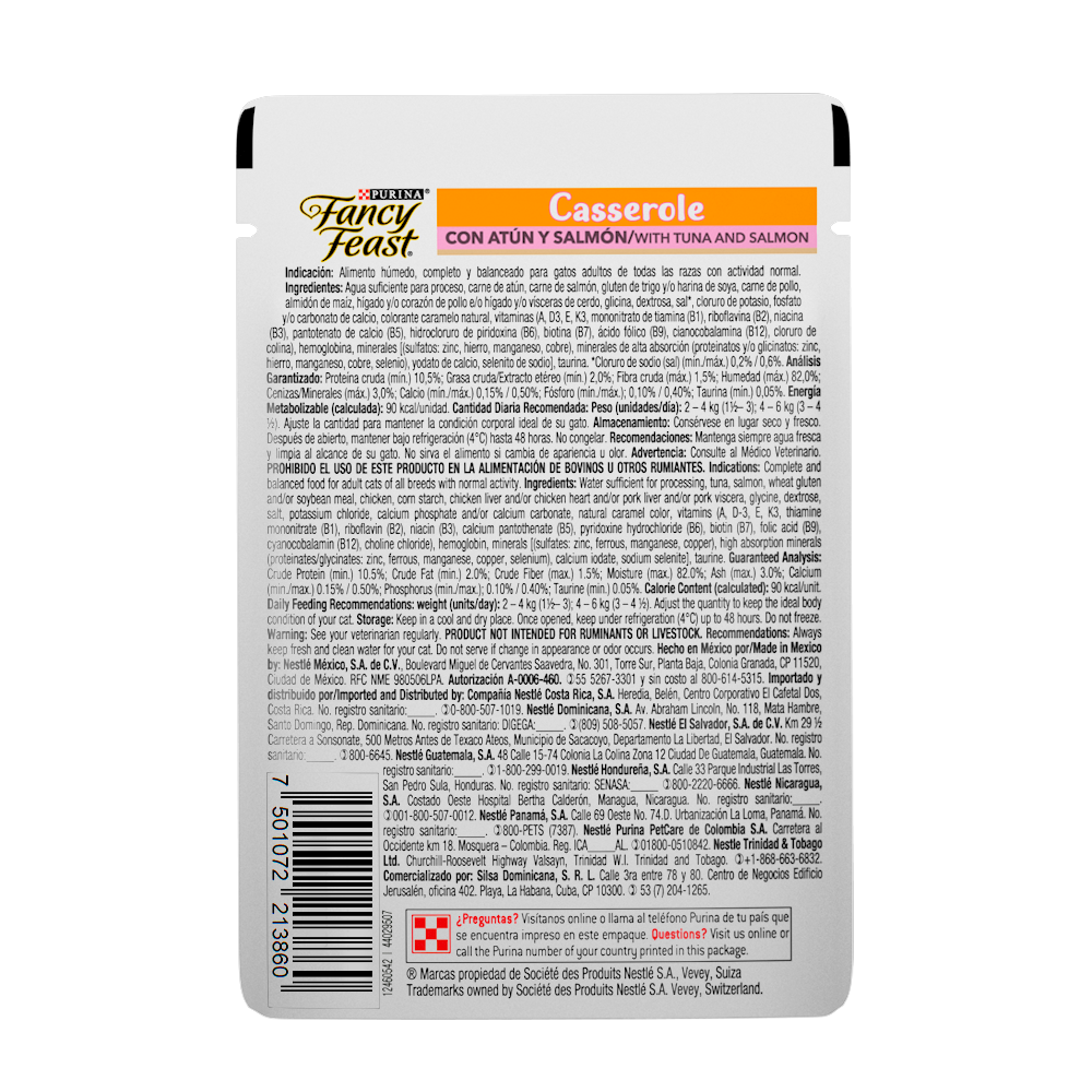 FANCY FEAST - Alimento Húmedo Casserole Atún y Salmón Pouch 85 g
