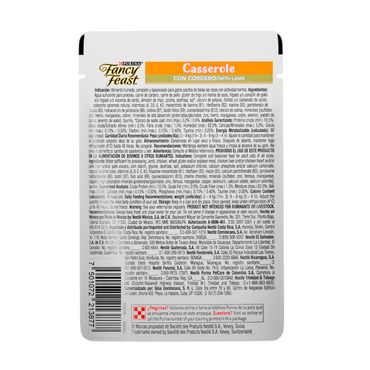 FANCY FEAST - Alimento Húmedo Para Gato Casserole Cordero Pouch 85 g