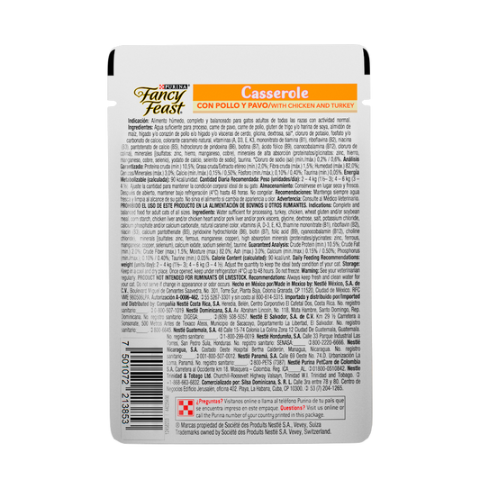 FANCY FEAST - Alimento Húmedo Para Gato Casserole Pavo Y Pollo Pouch 85 g