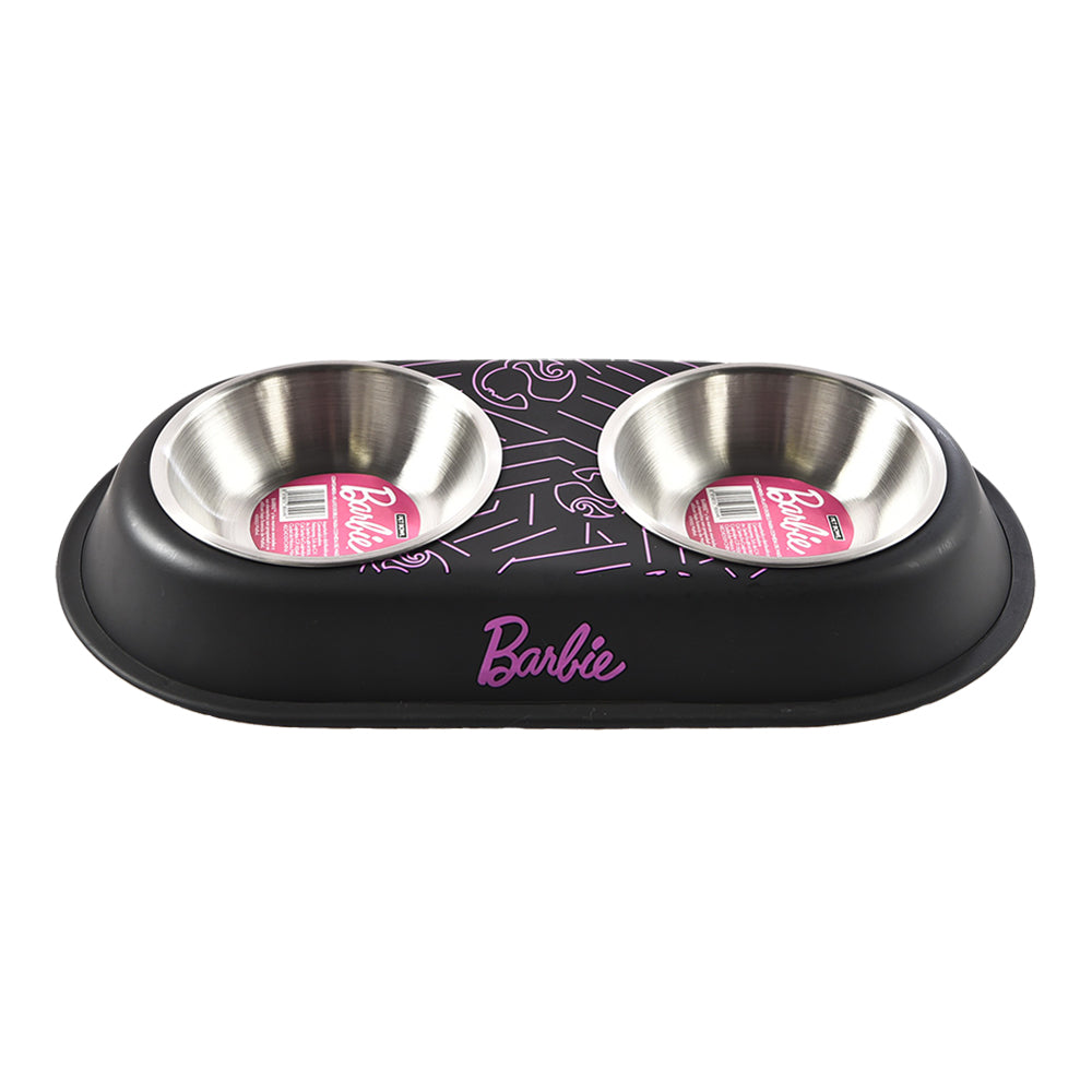 P&M - Plato Doble Barbie Para Perro Diseño Negro