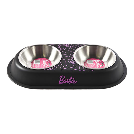 P&M - Plato Doble Barbie Para Perro Diseño Negro