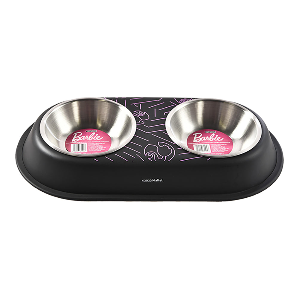 P&M - Plato Doble Barbie Para Perro Diseño Negro