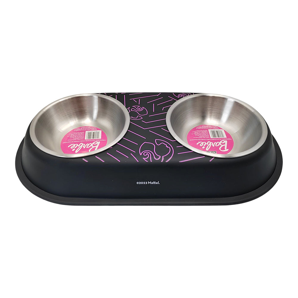 P&M - Plato Doble Barbie Para Perro Diseño Negro