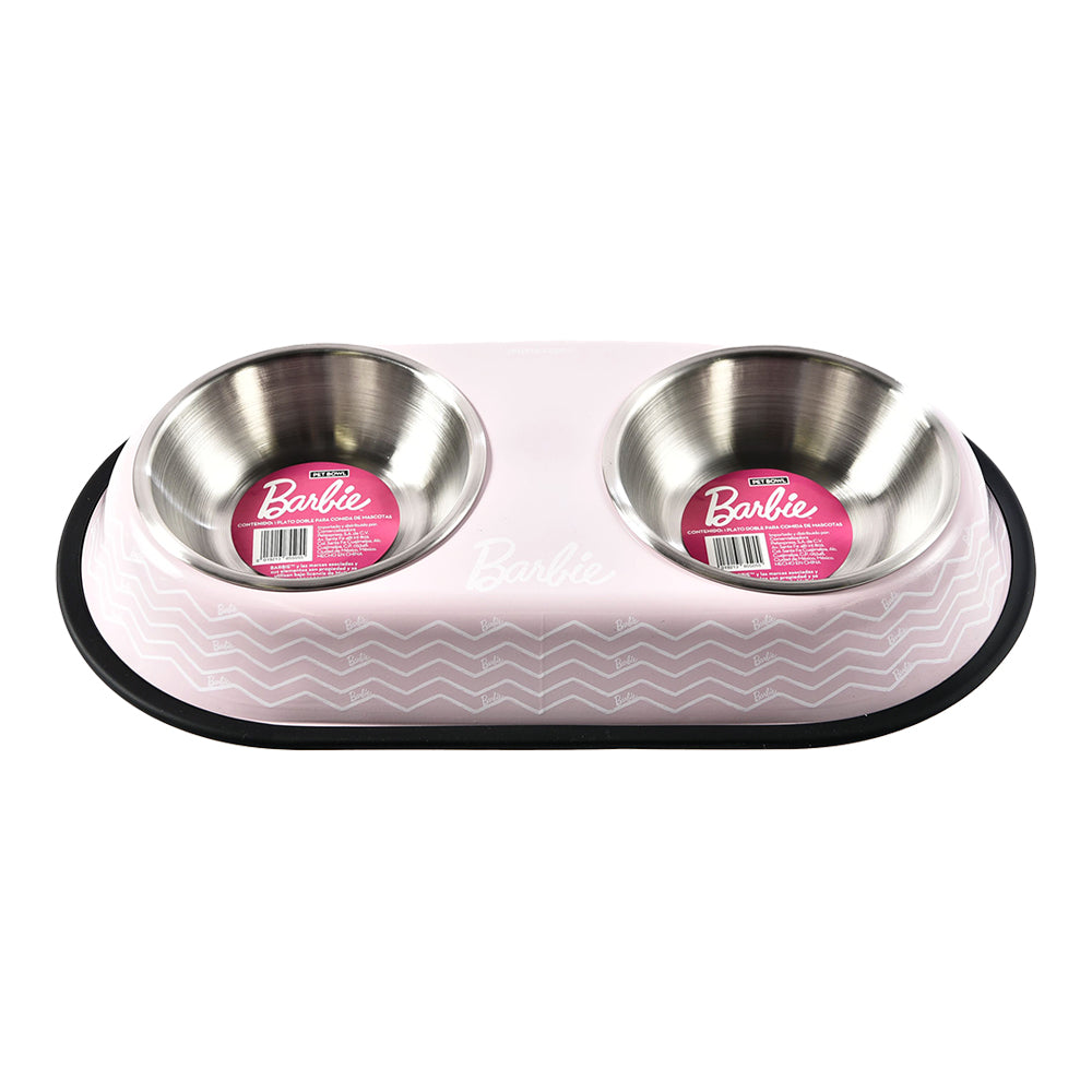 P&M - Plato Doble Barbie Para Perro Diseño Rosa