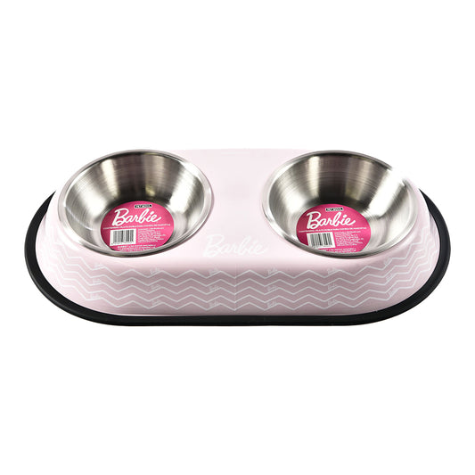 P&M - Plato Doble Barbie Para Perro Diseño Rosa