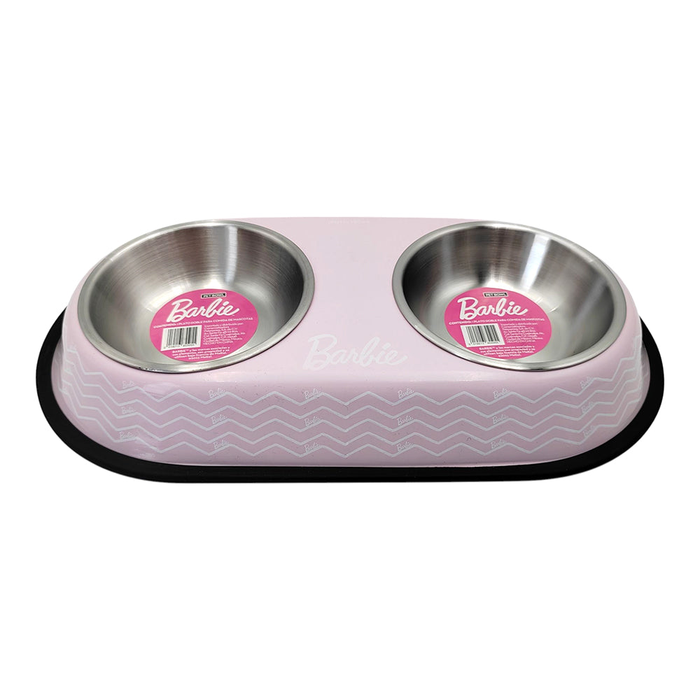 P&M - Plato Doble Barbie Para Perro Diseño Rosa