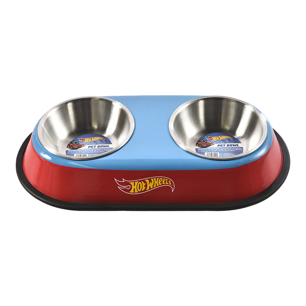 P&M - Plato Doble Hot Wheels Para Perro Diseño Rojo