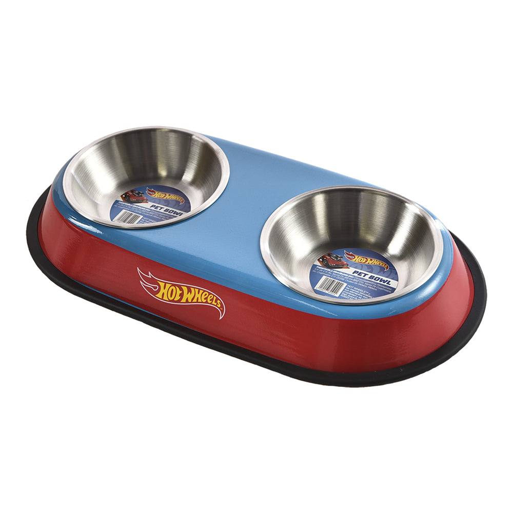 P&M - Plato Doble Hot Wheels Para Perro Diseño Rojo