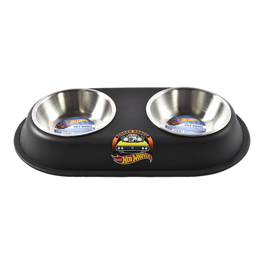 P&M - Plato Doble Hot Wheels Para Perro Diseño Negro