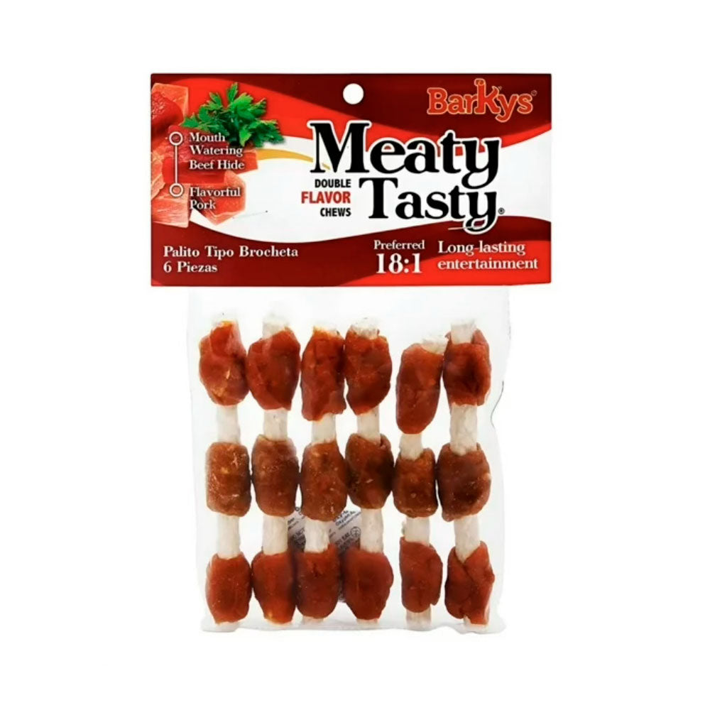BARKYS - Premios Meaty Tasty Brochetas Para Perro Sabor Pollo Y Res 6 Pzs