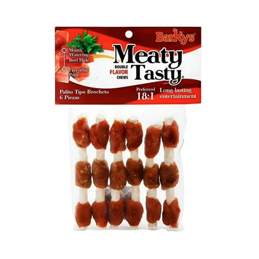 BARKYS - Premios Meaty Tasty Brochetas Para Perro Sabor Pollo Y Res 6 Pzs