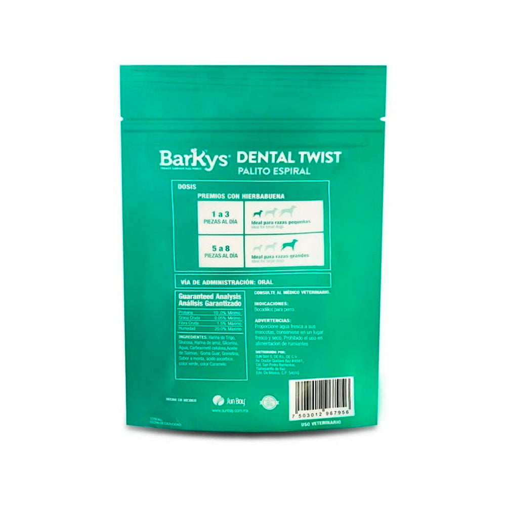 BARKYS - Premios Para Perro Twist Dental Verde 6 Pzas