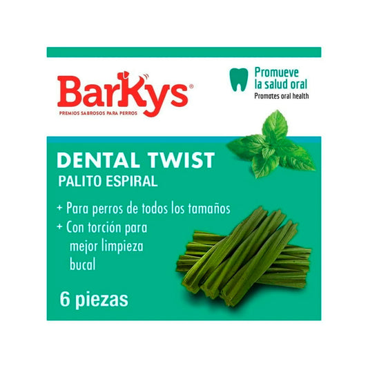 BARKYS - Premios Para Perro Twist Dental Verde 6 Pzas