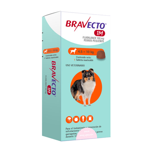 Msd Bravecto P/Perro 1 M 100 Mg De 4.5 A 10 K Antipulgas Tableta