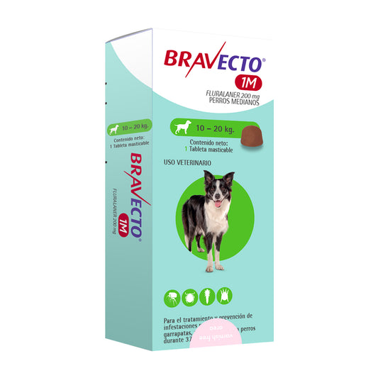 Msd Bravecto P/Perro 1 M 200 Mg De 10 A 20 K Antipulgas Tableta