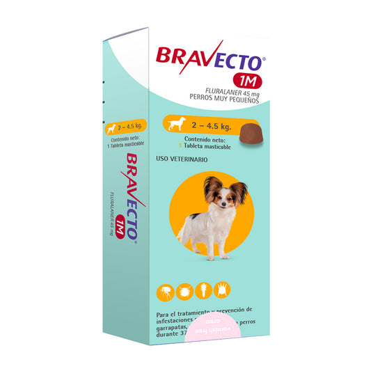 Msd Bravecto P/Perro 1 M 45 Mg De 2 A 4.5 K Antipulgas Tableta