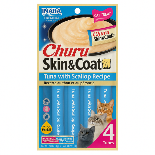 Churu Alimento Premium Pouche Skin & Coat Atún Con Escalopa 4 Pzas 