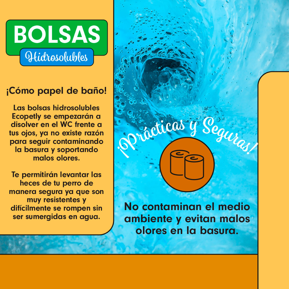 ECOPETLY -  Caja Con 30 Bolsas Para Heces De Perro Hidrosolubles En Wc