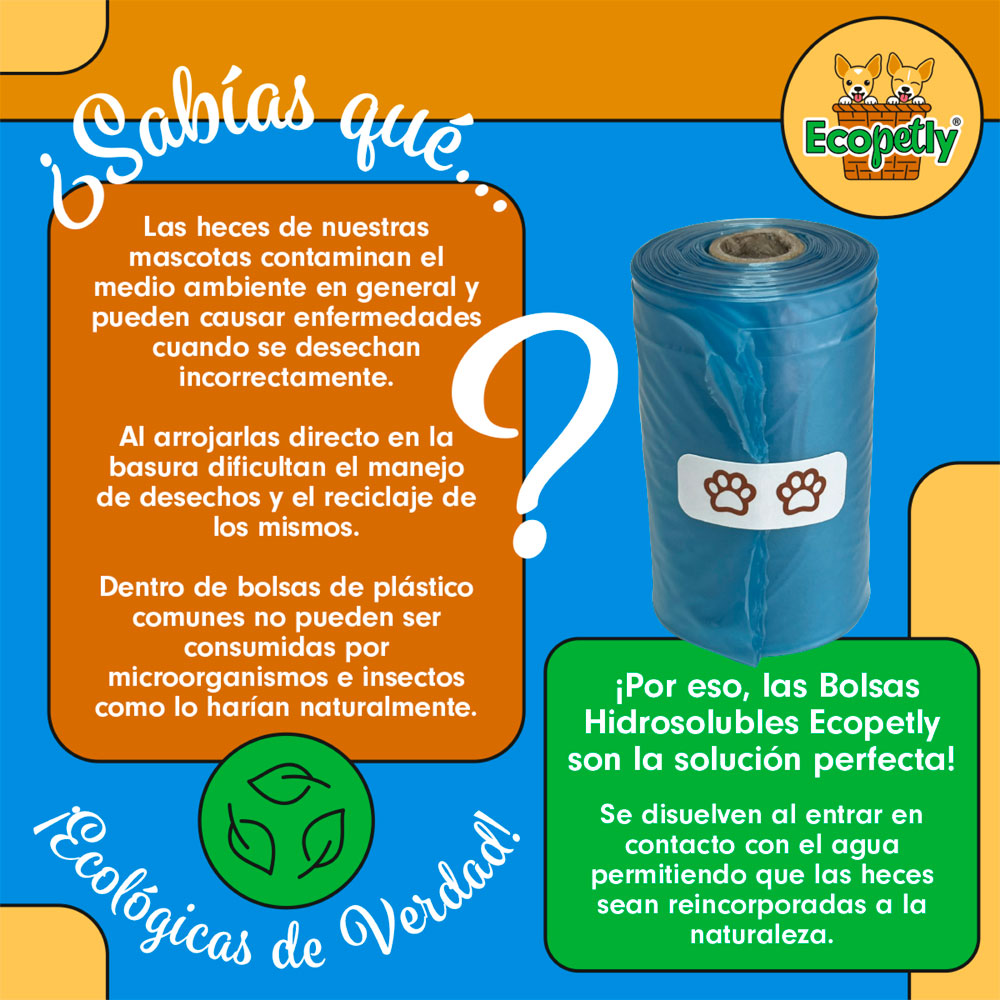 ECOPETLY -  Caja Con 30 Bolsas Para Heces De Perro Hidrosolubles En Wc