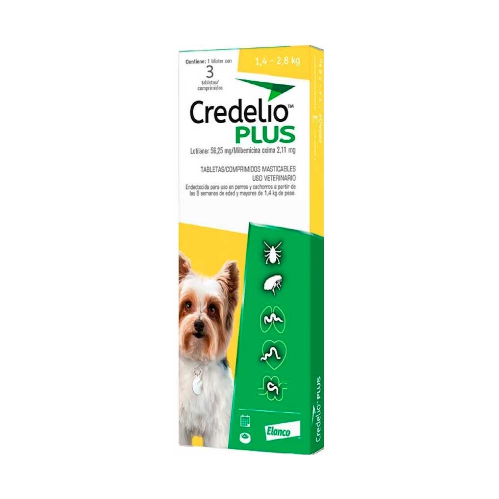 ELANCO - Credelio Plus Antiparasitario Para Perro De 1.4 a 2.8 Kg 3 Tabs 56.25 Mg