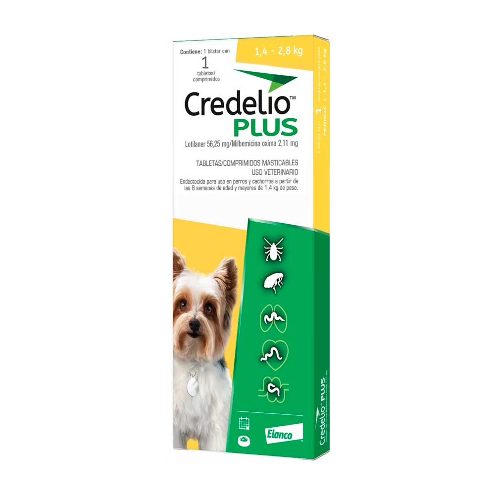 ELANCO - Credelio Plus Antiparasitario Para Perro De 1.4 A 2.8 Kg 1 Tab 56.25 Mg