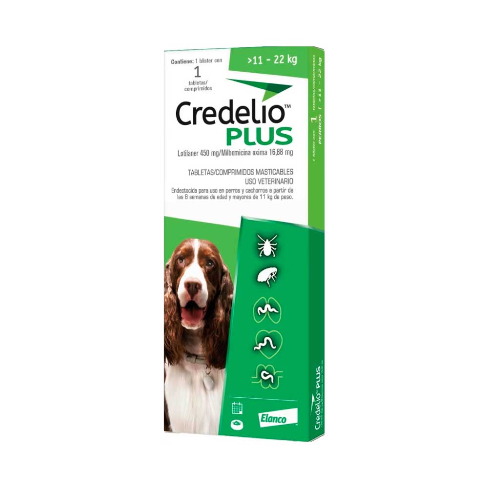 ELANCO - Credelio Plus Antiparasitario Para Perro De 11 A 22 Kg 1 Tab 450 Mg