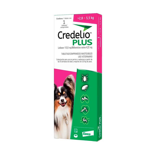 ELANCO - Credelio Plus Antiparasitario Para Perro De 2.8 A 5.5 Kg 1 Tab 112.5 Mg