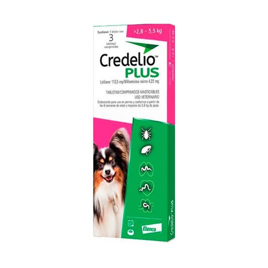 ELANCO - Credelio Plus Antiparasitario Para Perro De 2.8 A 5.5 Kg 3 Tabs 112.5 Mg