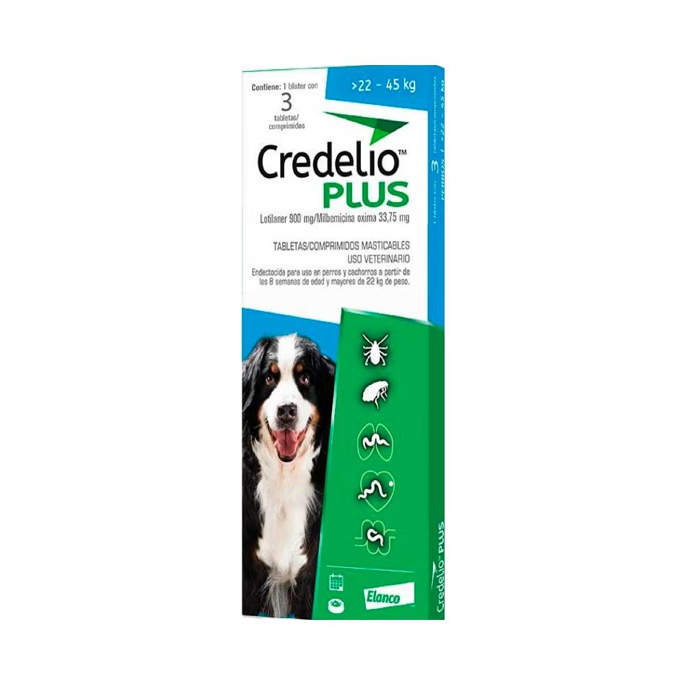 ELANCO - Credelio Plus Antiparasitario Para Perro De 22 A 45 Kg 3 Tabs 900 Mg