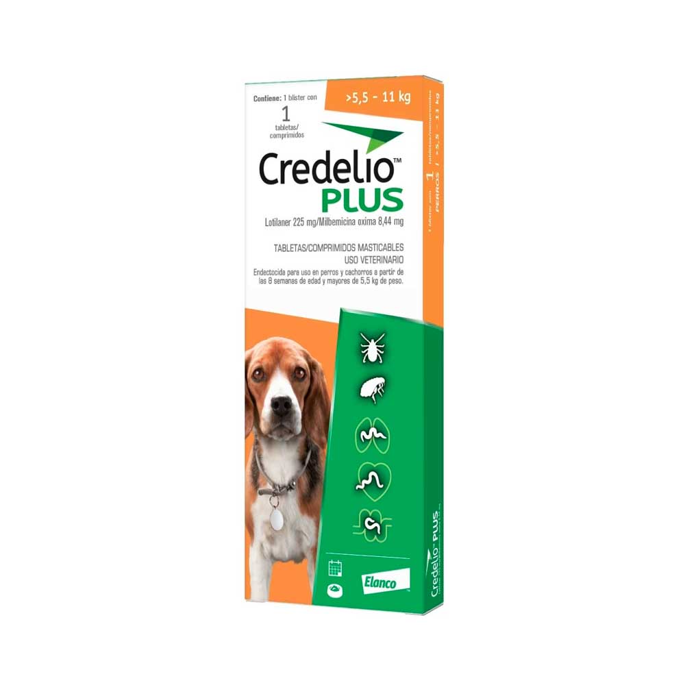 ELANCO - Credelio Plus Antiparasitario Para Perro De 5.5 A 11 Kg 1 Tab 225 Mg