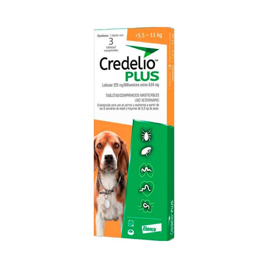 ELANCO - Credelio Plus Antiparasitario Para Perro De 5.5 A 11 Kg 3 Tabs 225 Mg