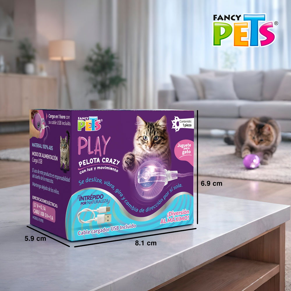 FANCY PETS - Juguete Pelota Crazy Con Luz Y Movimiento Para Gato