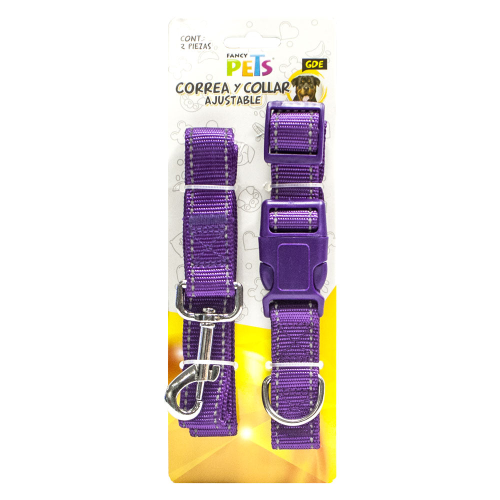 FANCY PETS - Collar Para Perro Con Correa y Bandas Reflejantes Gde