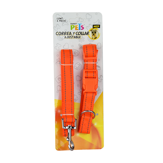 FANCY PETS - Correa Y Collar Reflejante Ajustable Med Para Perro