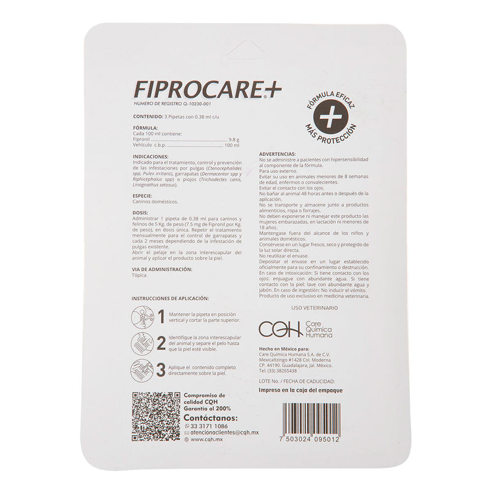 FIPROCARE - Pipeta Antipulgas Para Gato 3 Pzas