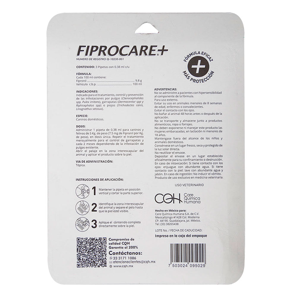 FIPROCARE - Pipeta Antipulgas Para Perro Chico 3 Pzas