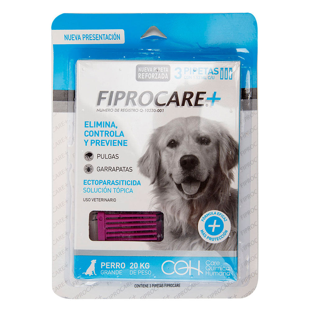 FIPROCARE - Pipeta Antipulgas Para Perro Gde 3 Pzas