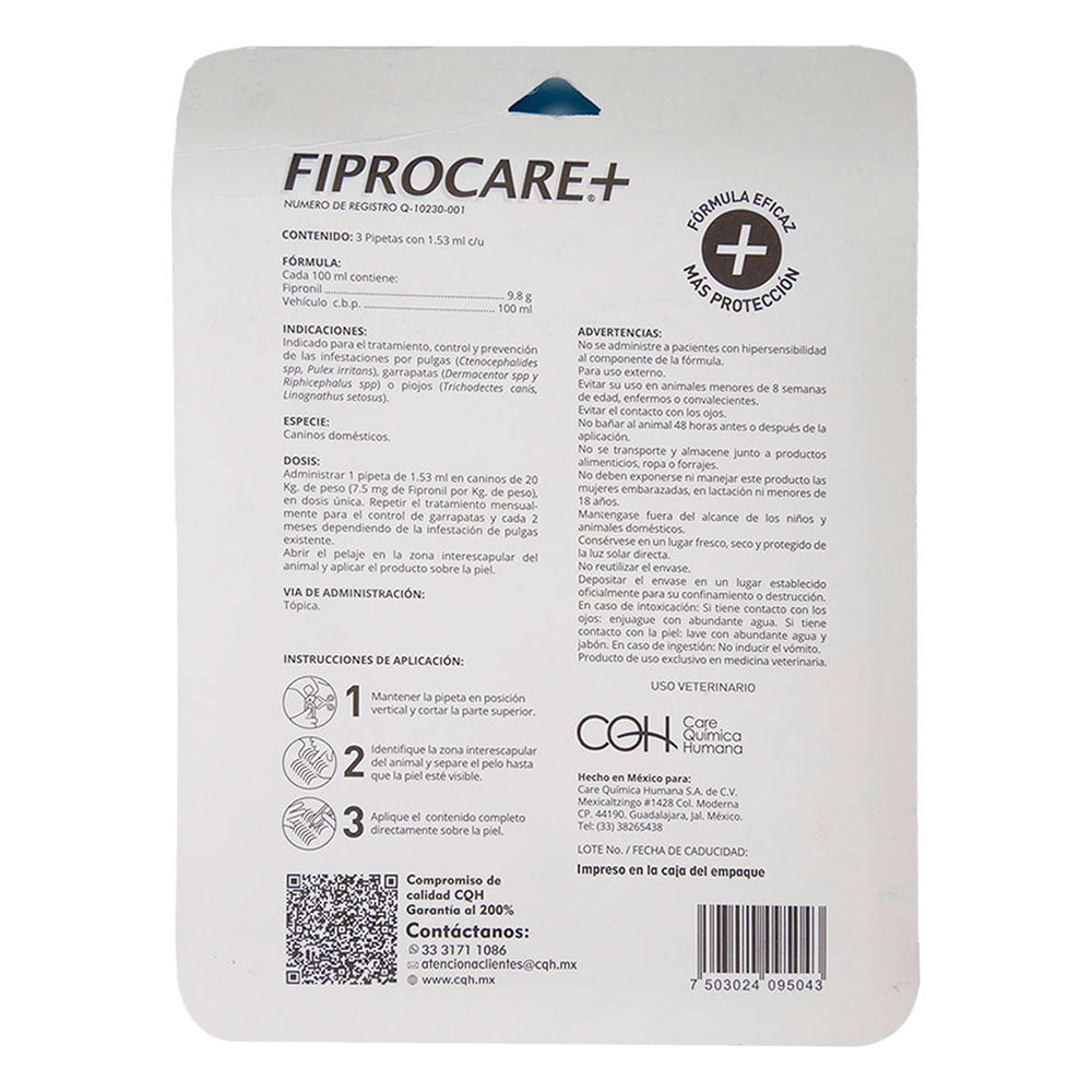 FIPROCARE - Pipeta Antipulgas Para Perro Gde 3 Pzas