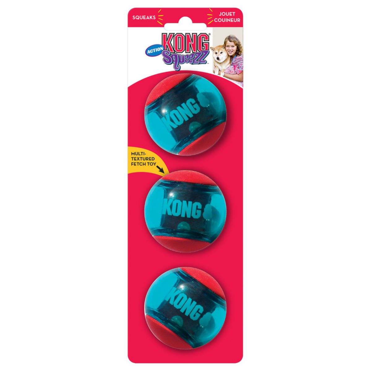 KONG - Juguete Pelotas Squeezz Action Para Perro 3 Pzas Med