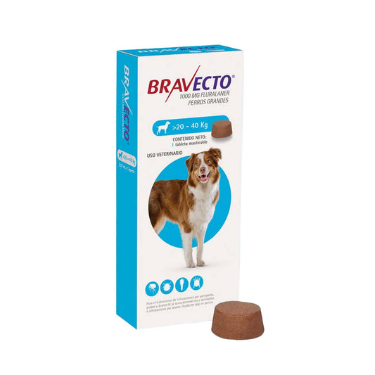 MSD BRAVECTO - Tableta Antipulgas 1000 Mg Para Perro De 20 A 40 Kg 3 Meses de Protección