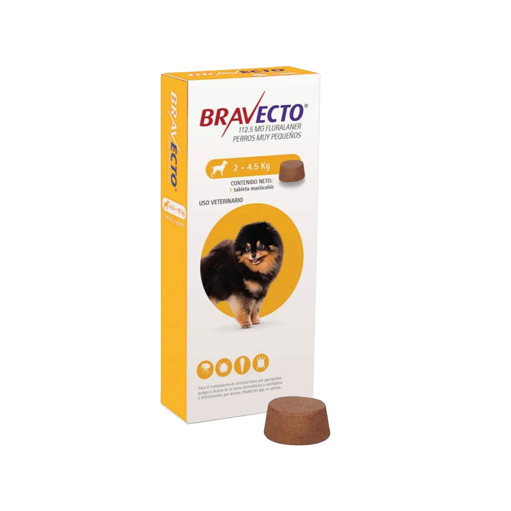 MSD BRAVECTO - Tableta Antipulgas 112.5 Mg Para Perro De 0 A 4.5 Kg 3 Meses de Protección