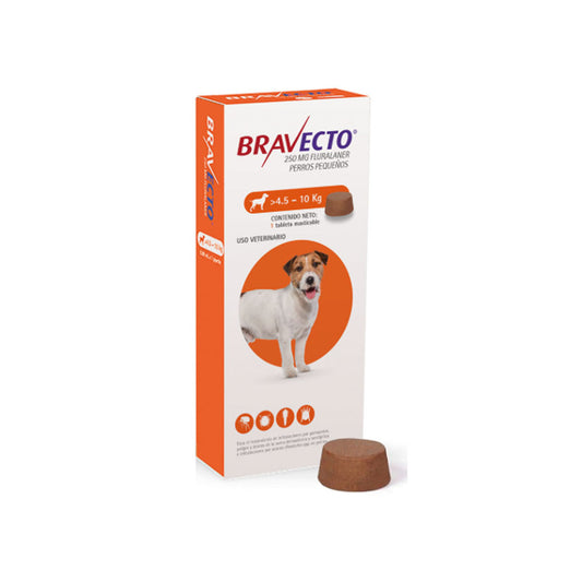 MSD BRAVECTO - Tableta Antipulgas 250 Mg Para Perro De 4.5 A 10 Kg 3 Meses de Protección