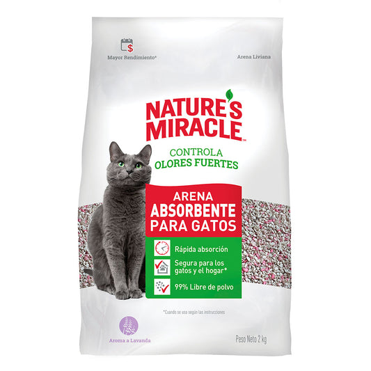 NATURES MIRACLE - Arena Absorvente Para Gatos Aroma Lavanda 2 Kg