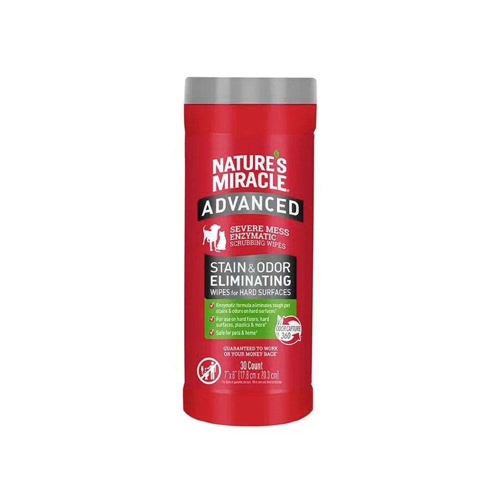 NATURES MIRACLE - Toallas Enzimáticas Para Eliminar Manchas Y Olores de Perro y Gato 30 Pzas
