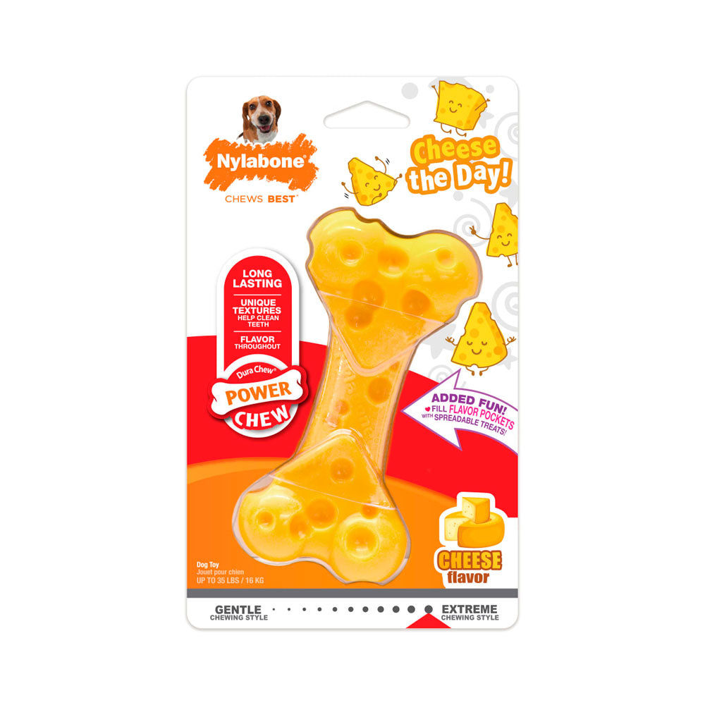 NYLABONE - Juguete Para Perro Forma Hueso Para Masticar Sabor Queso GDE