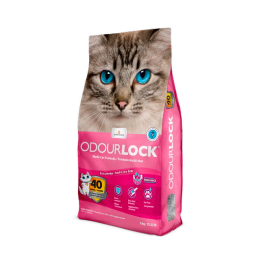 ODOUR LOCK - Arena Aglutinante de Arcilla Para Gato Aroma Talco de Bebé 6 Kg